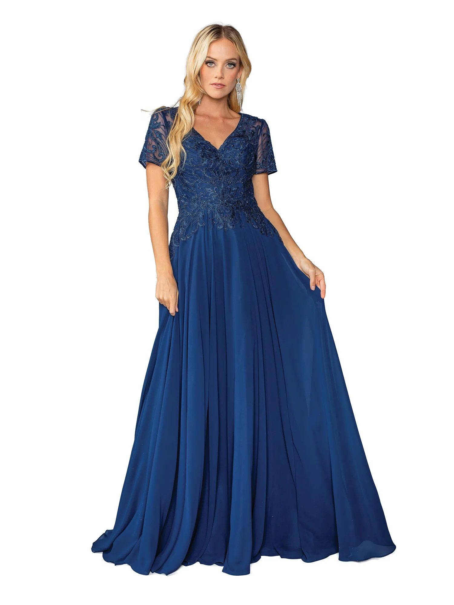 Short-Sleeve Long Formal Dress: Dancing Queen 4445 sold by PromGirl