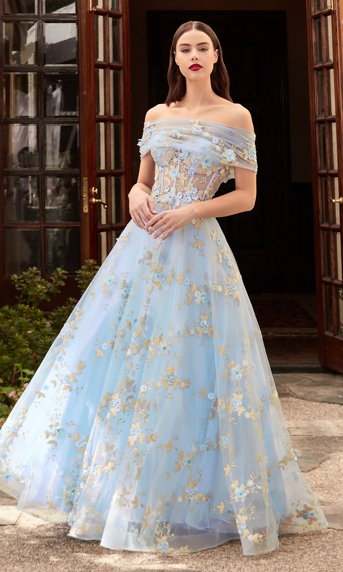 Sheer-Corset Light Blue Long Prom Ball Gown CD963 sold by PromGirl