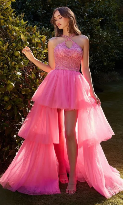 High-Low Beaded-Bodice Ruffle Prom Ball Gown A1239 sold by PromGirl