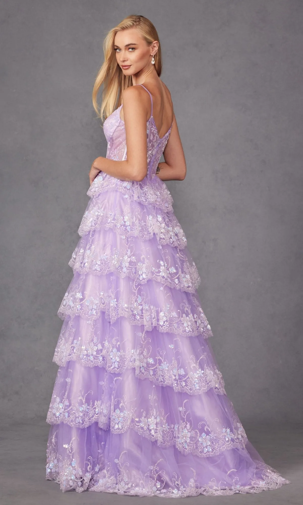 Long Ruffled A-Line Prom Ball Gown: Juliet JT2454K sold by PromGirl product image thumbnail 5