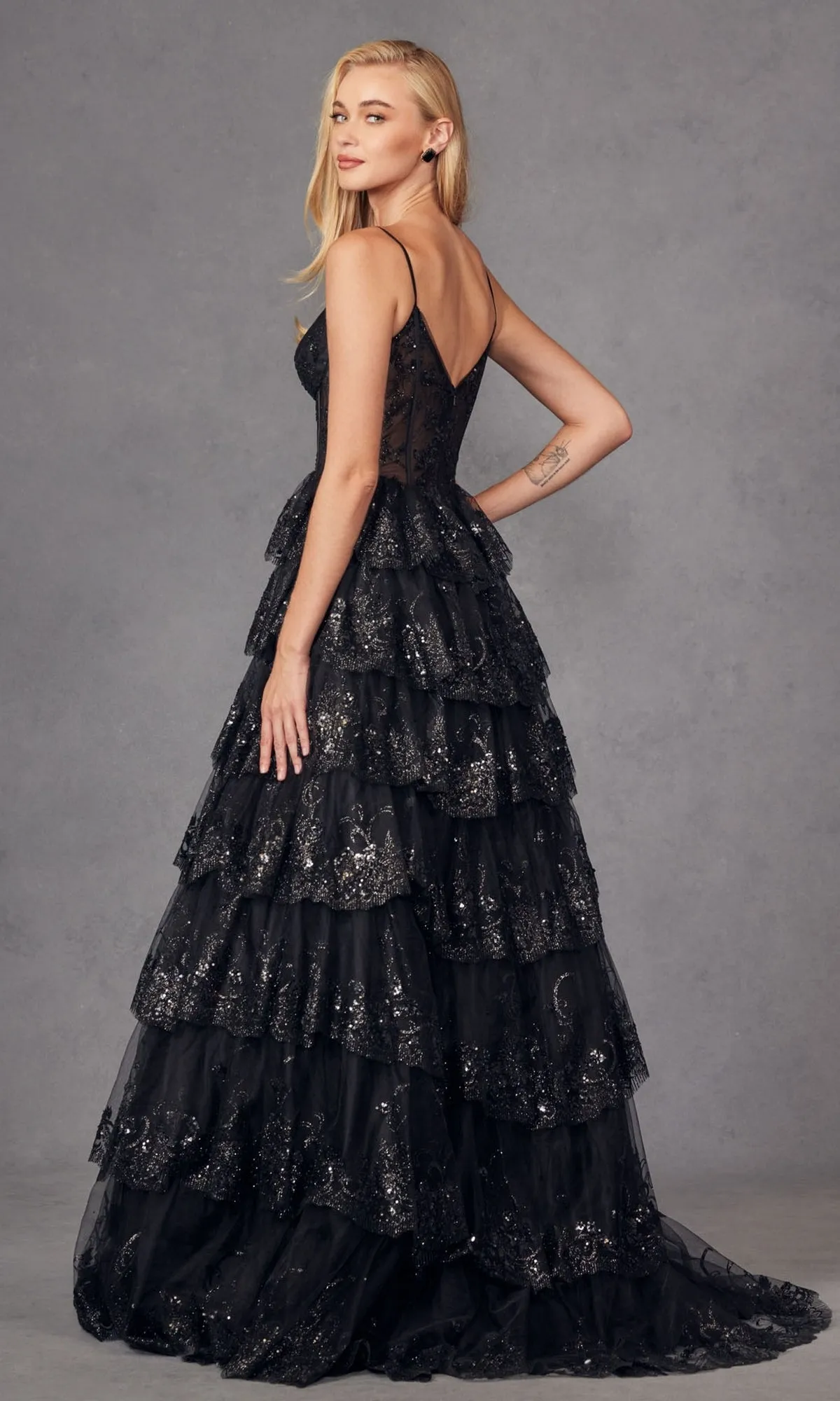 Long Ruffled A-Line Prom Ball Gown: Juliet JT2454K sold by PromGirl product image thumbnail 2