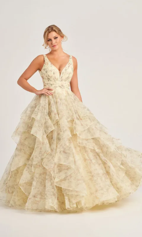 Colette Tiered Long Print Prom Ball Gown CL5273 sold by PromGirl