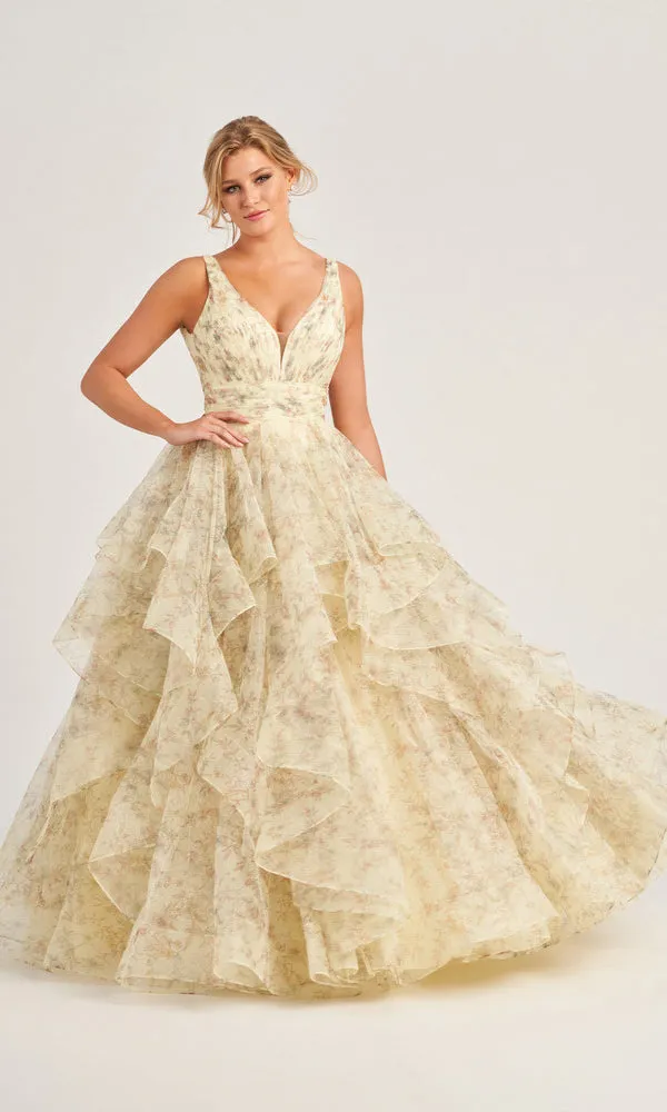 Colette Tiered Long Print Prom Ball Gown CL5273 sold by PromGirl