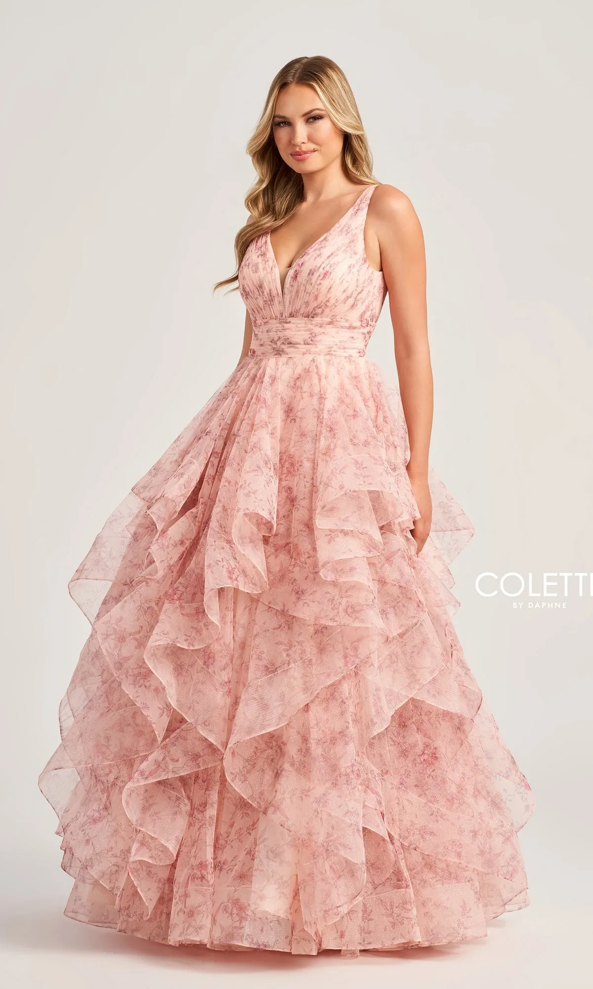 Colette Tiered Long Print Prom Ball Gown CL5273 sold by PromGirl product image thumbnail 5