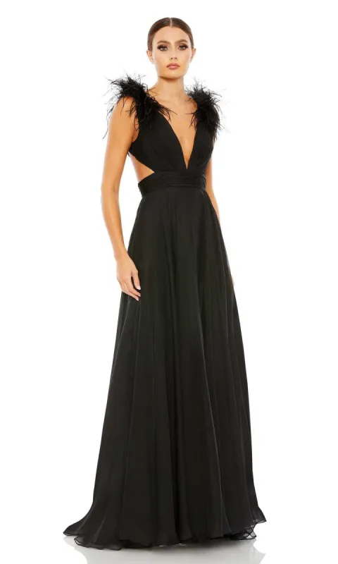 Feather-Trim Long Formal Dress: Mac Duggal 68113 sold by PromGirl