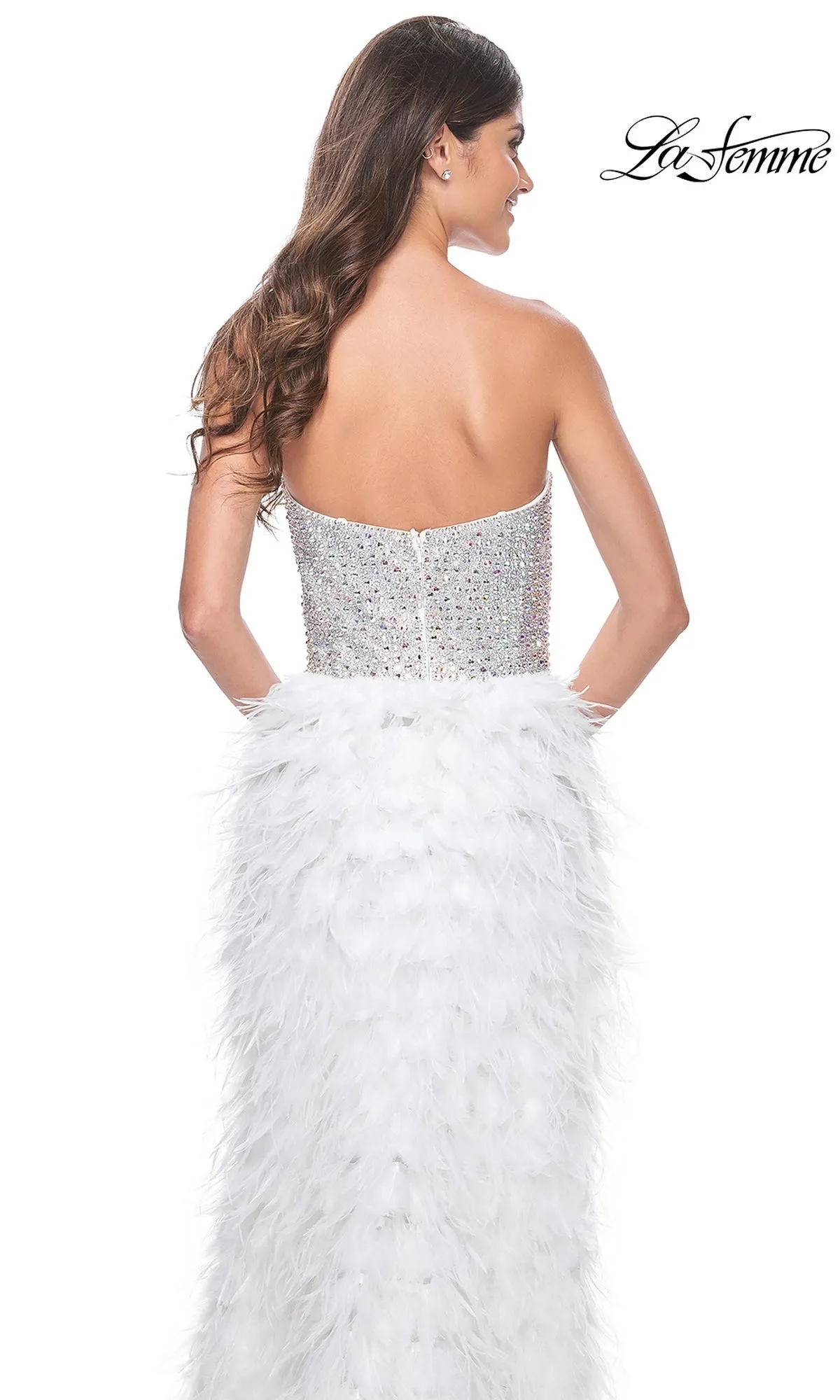 La Femme Feather Strapless Long Prom Dress 32165 sold by PromGirl product image thumbnail 4