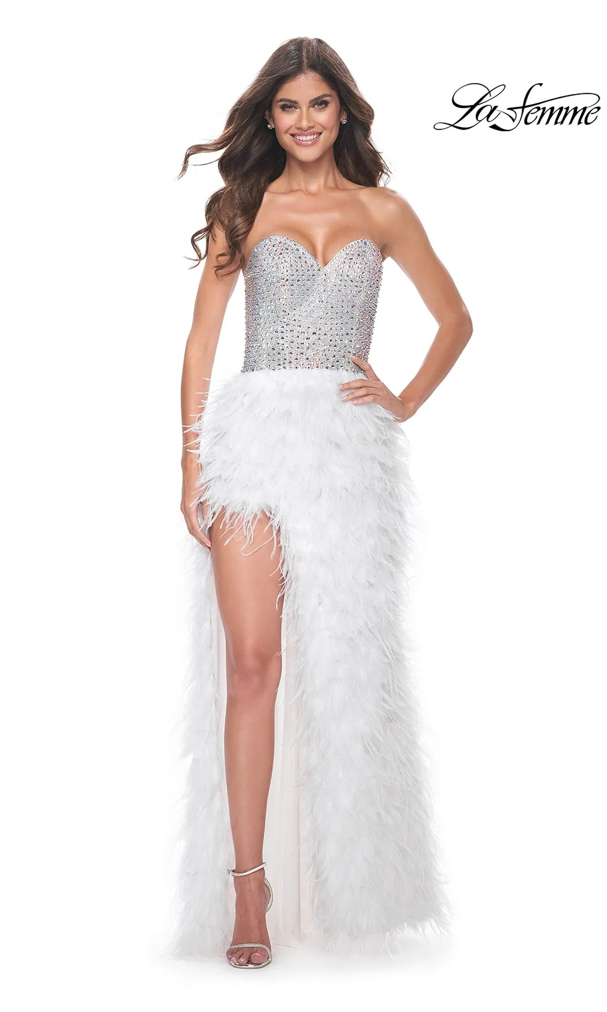 La Femme Feather Strapless Long Prom Dress 32165 sold by PromGirl product image thumbnail 3