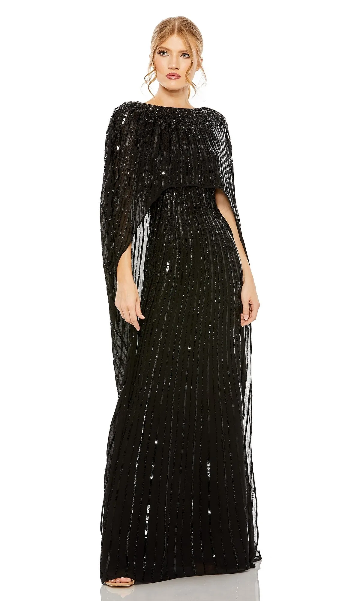 Caped Long Sequin Formal Dress: Mac Duggal 93869 sold by PromGirl