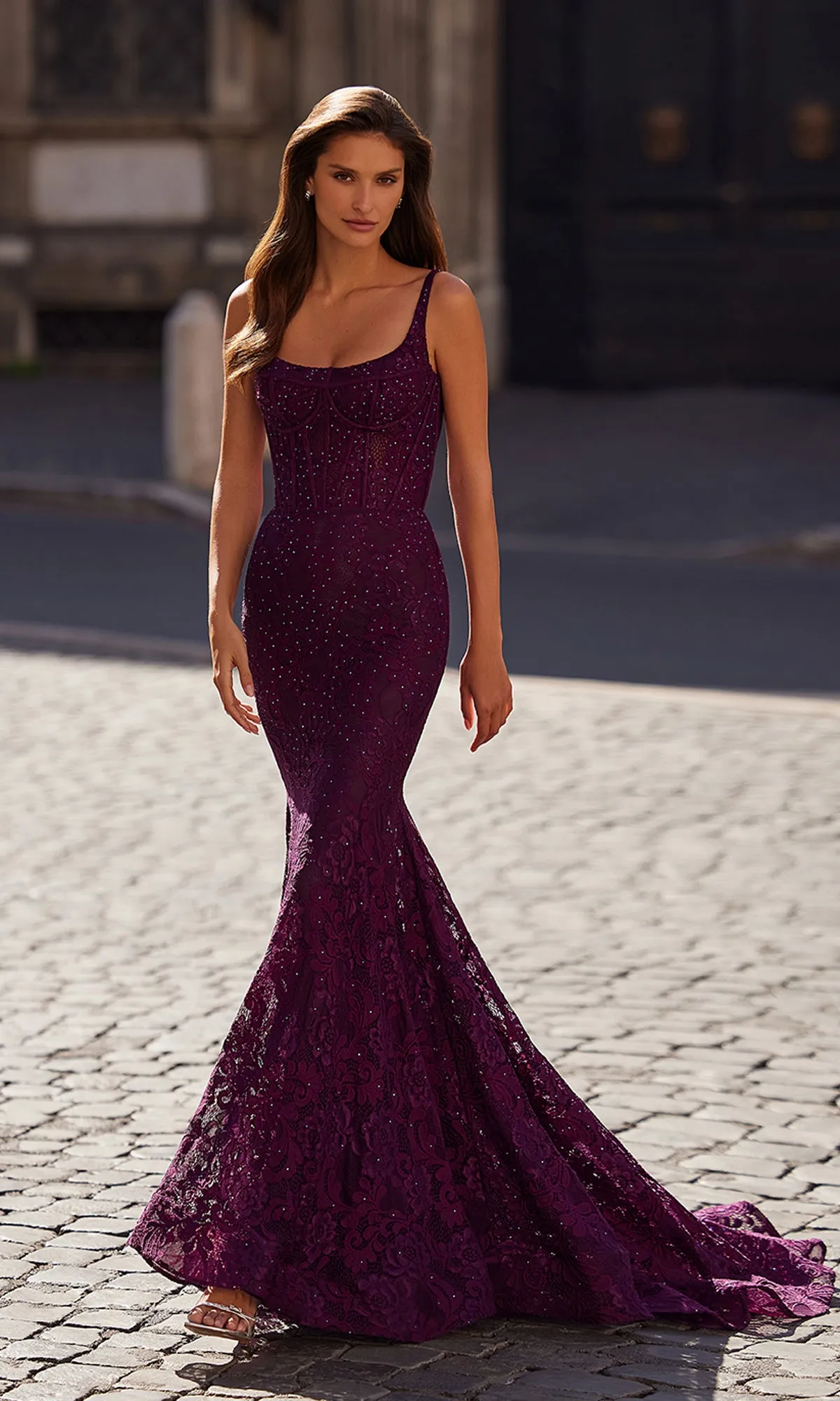 Long Lace Mermaid Prom Dress: La Femme 32420 sold by PromGirl