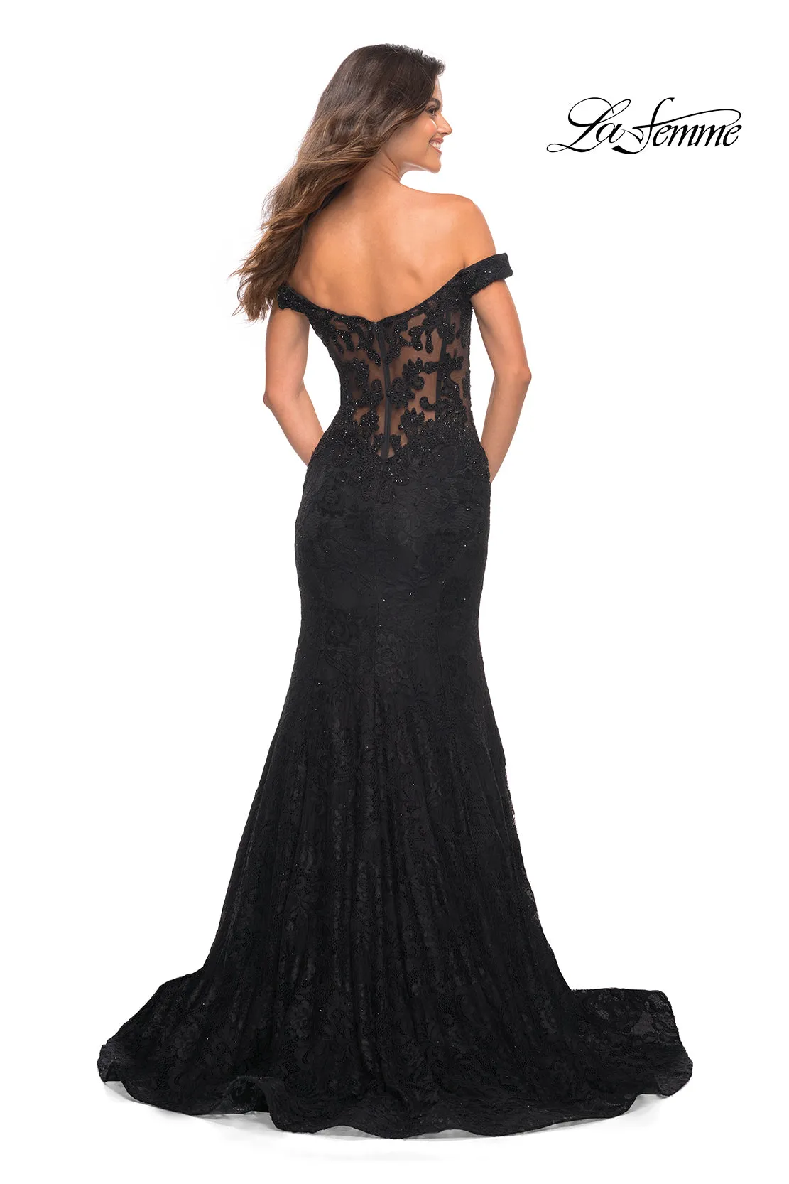 La Femme Off-the-Shoulder Long Lace Prom Dress sold by PromGirl product image thumbnail 2