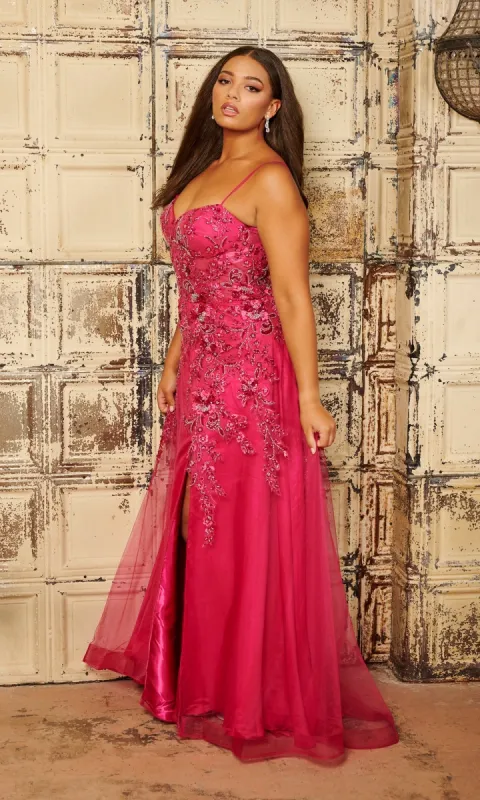 Tiffany Long Plus-Size Floral Tulle Prom Dress 16127 sold by PromGirl