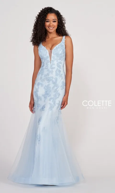 Light Blue Long Mermaid Prom Dress by Colette sold by PromGirl
