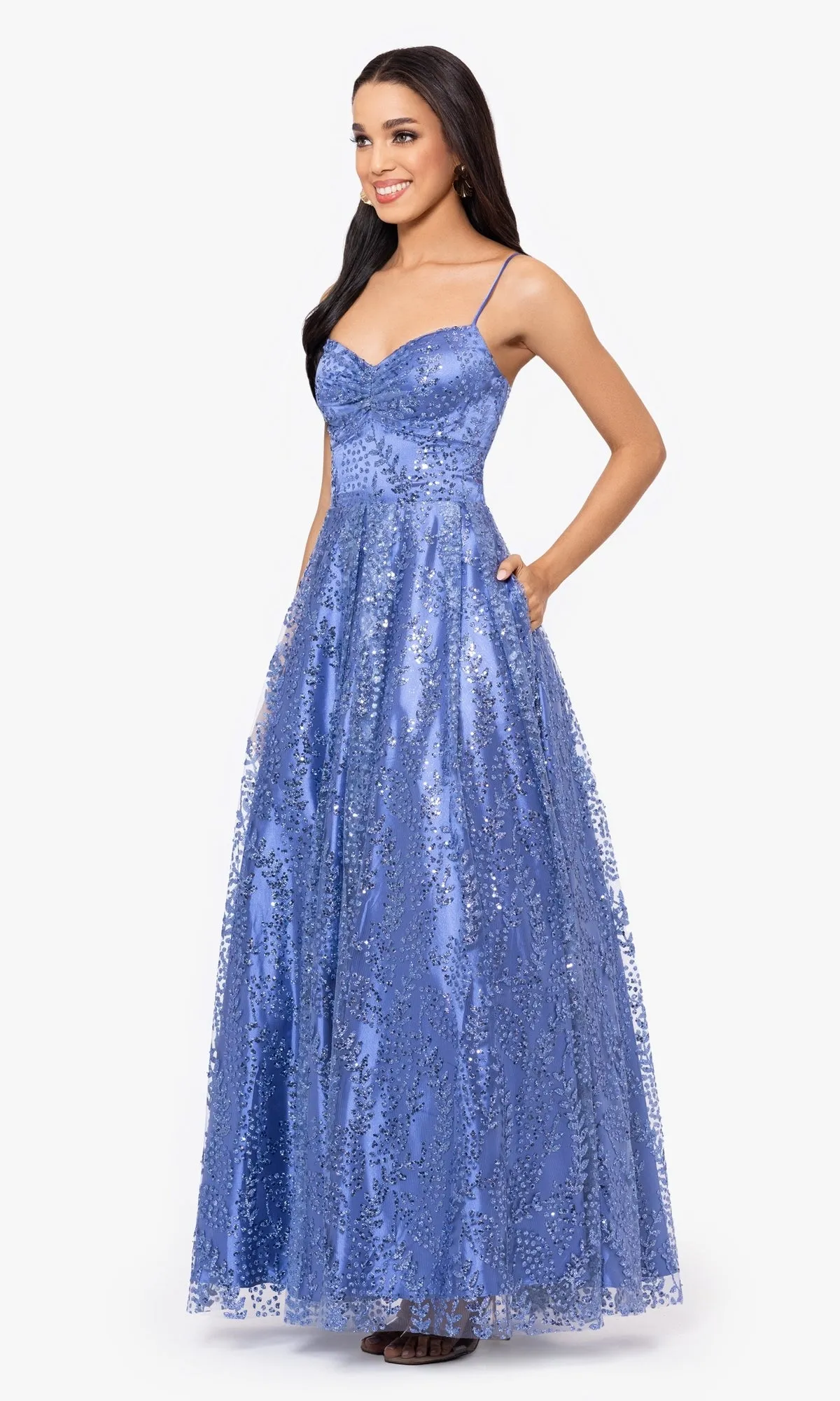 Blondie Nites Long Glitter-Print Prom Dress 4867BN sold by PromGirl product image thumbnail 5