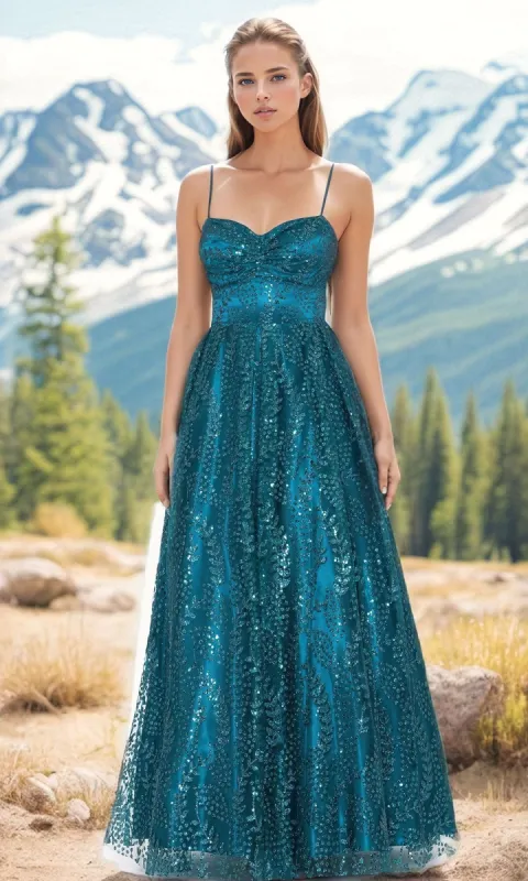 Blondie Nites Long Glitter-Print Prom Dress 4867BN sold by PromGirl