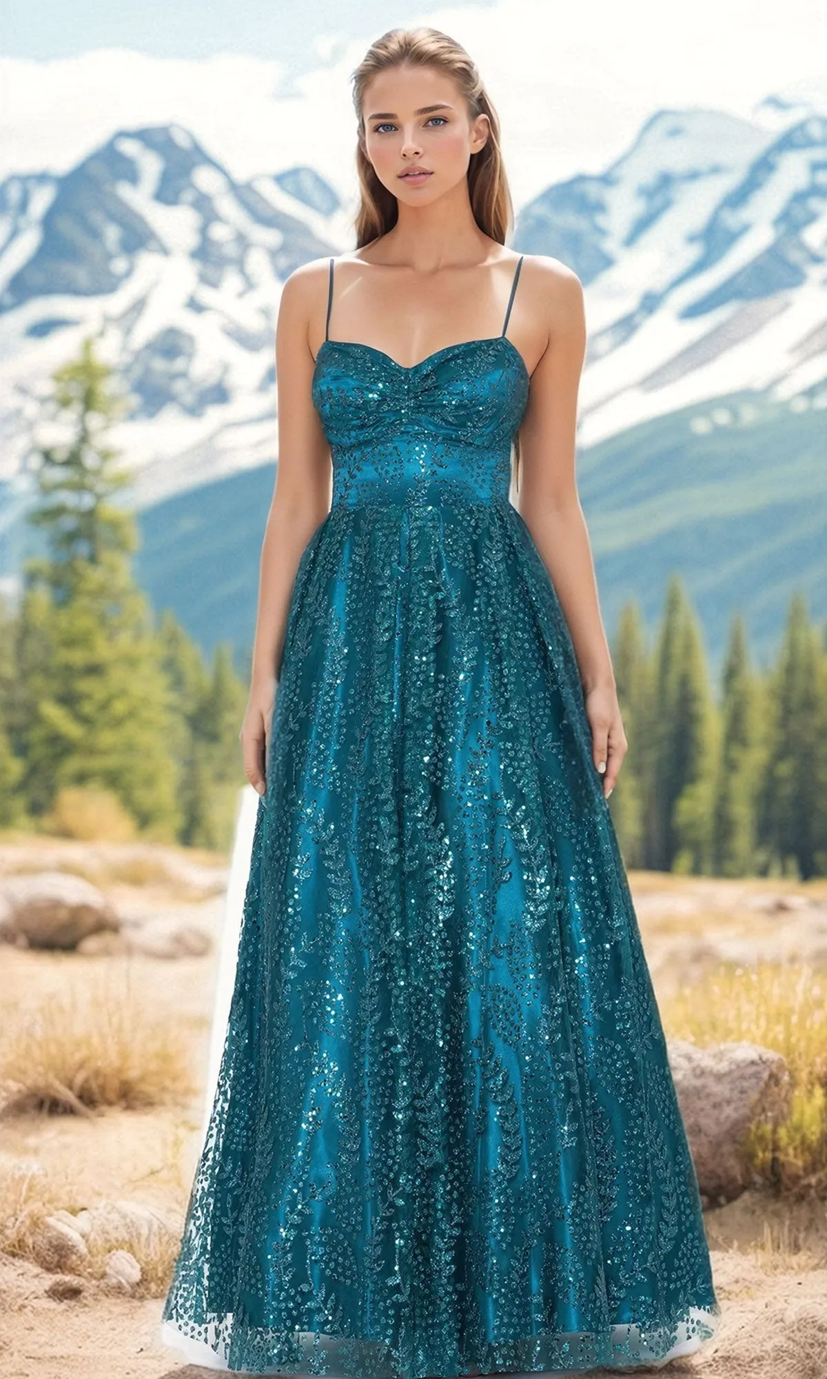 Blondie Nites Long Glitter-Print Prom Dress 4867BN sold by PromGirl