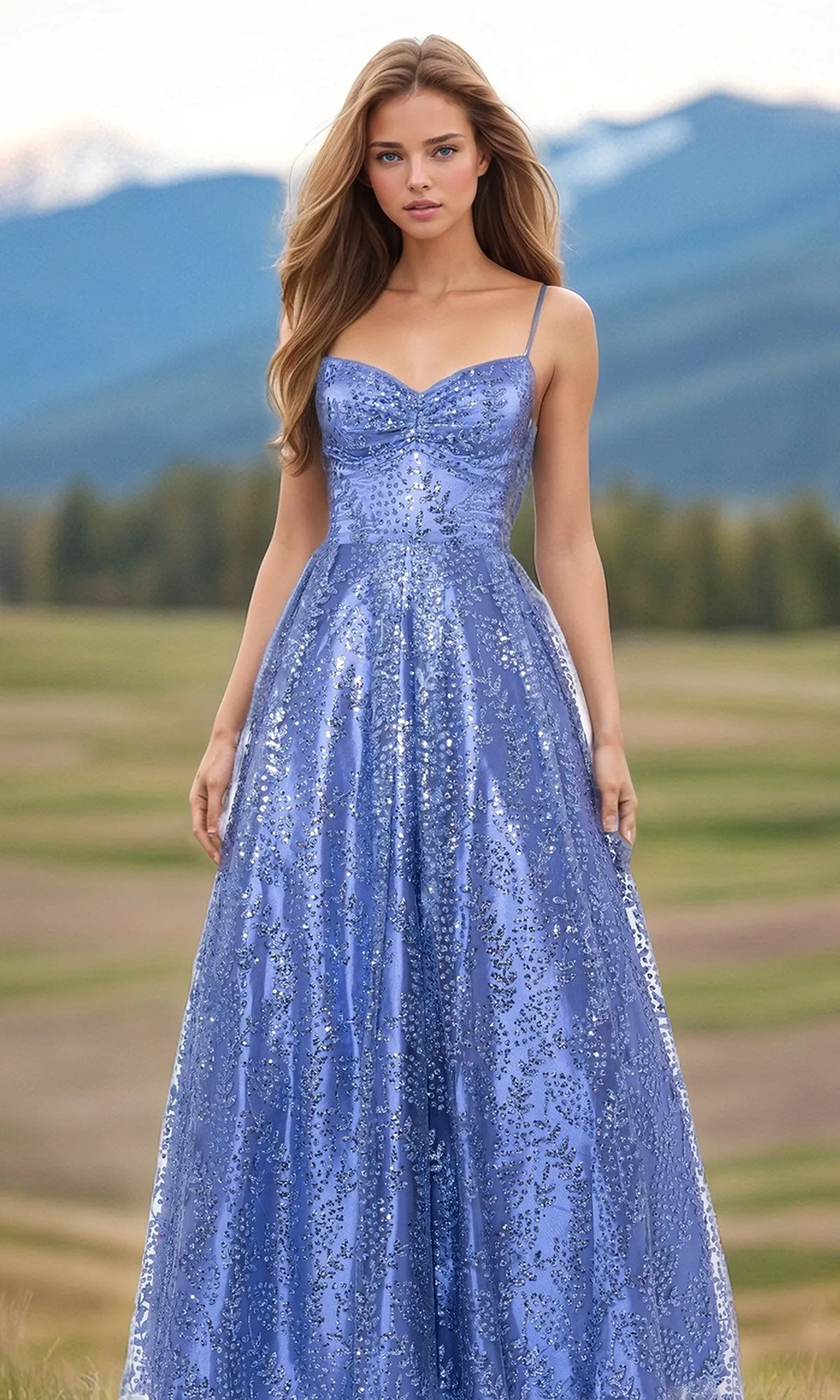 Blondie Nites Long Glitter-Print Prom Dress 4867BN sold by PromGirl product image thumbnail 3