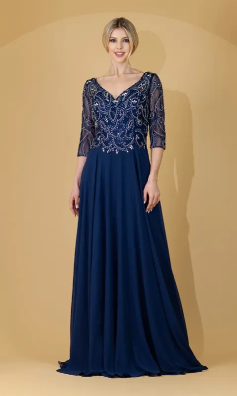 Sleeved Long Formal Dress: Amelia Couture 7046 sold by PromGirl