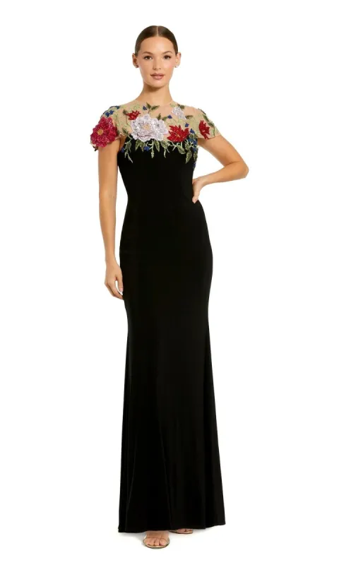 Floral Long Black Formal Dress: Mac Duggal 11817 sold by PromGirl