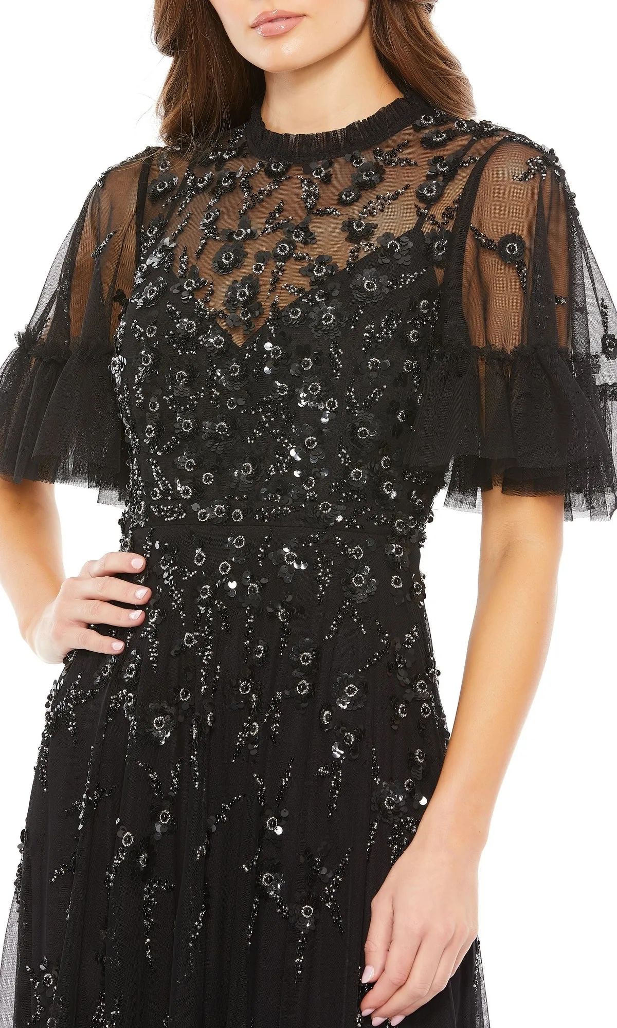 Short Sleeve Beaded Formal Gown: Mac Duggal 9199 sold by PromGirl product image thumbnail 5
