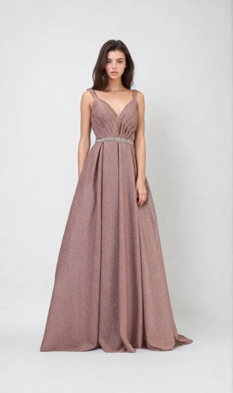 Bead-Waist Long Glitter Prom Dress: Chicas BT9027 sold by PromGirl