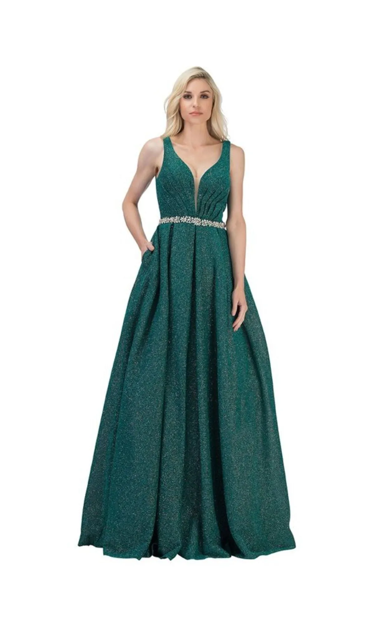 Bead-Waist Long Glitter Prom Dress: Chicas BT9027 sold by PromGirl product image thumbnail 3