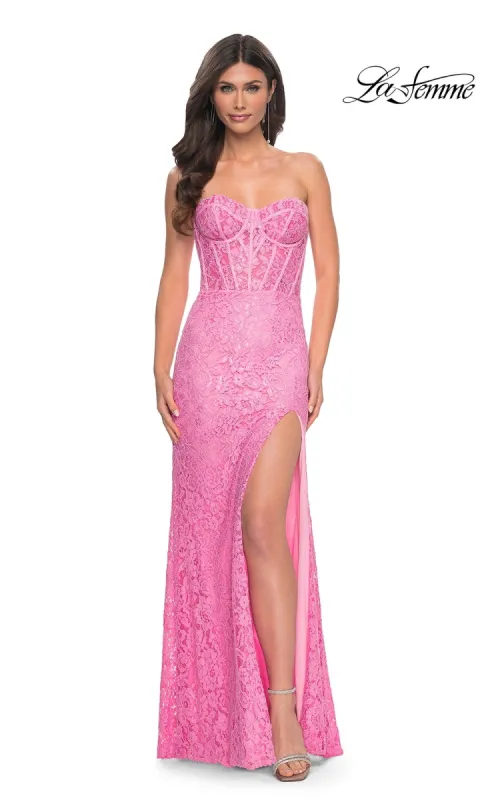 La Femme Strapless Long Lace Prom Dress 32298 sold by PromGirl