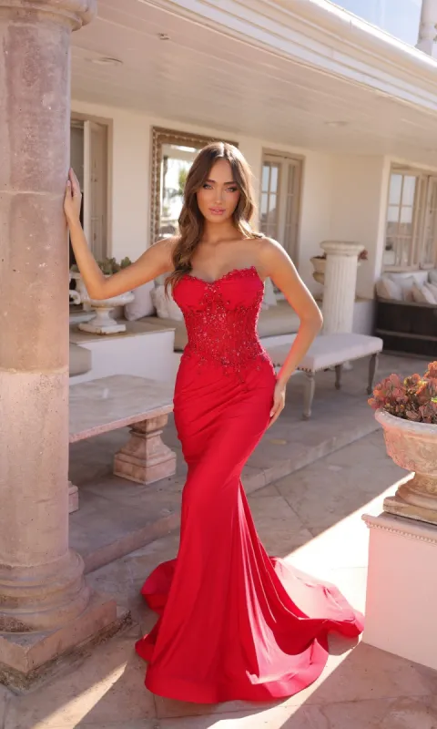 Strapless Sweetheart Corset Long Prom Dress C1345 sold by PromGirl