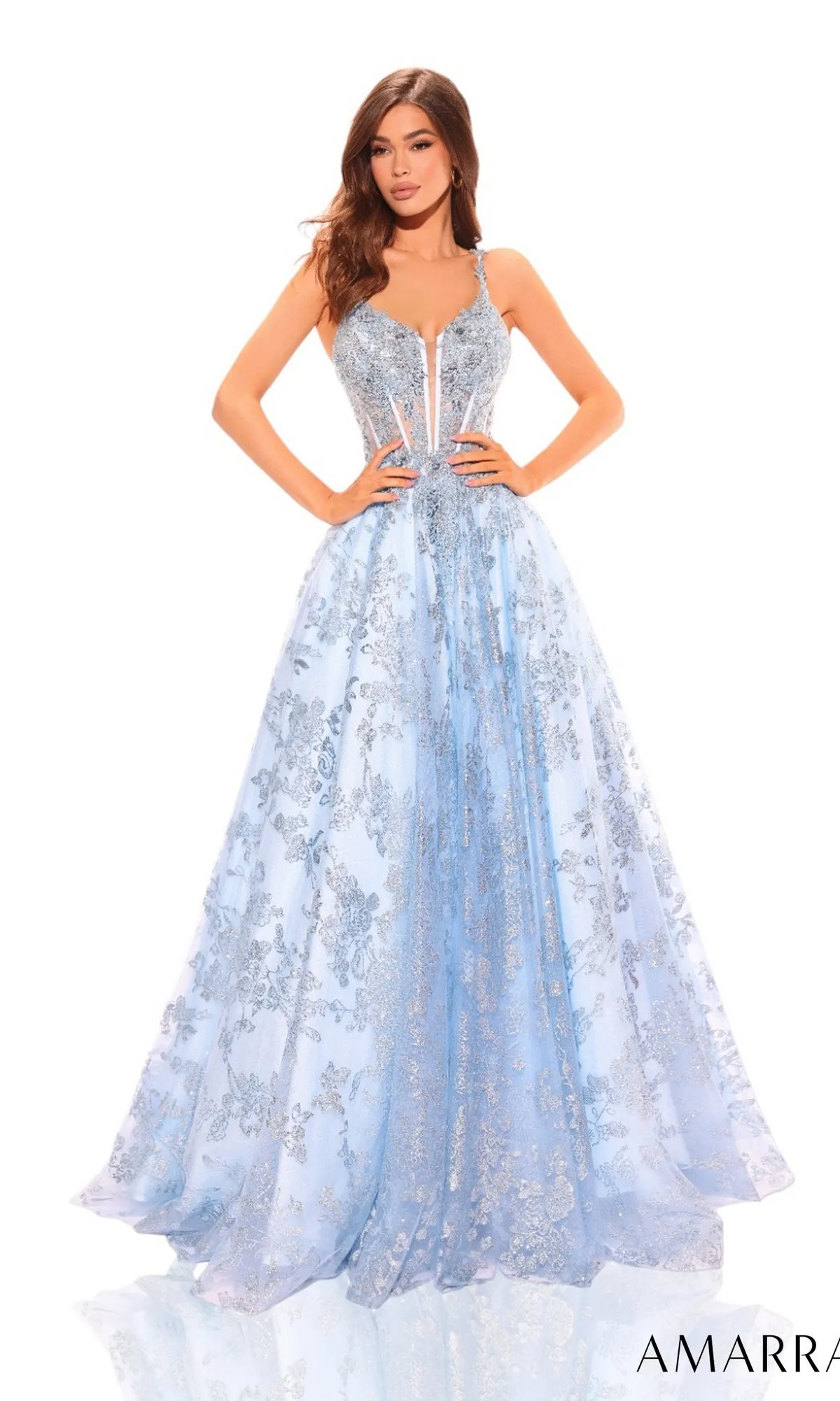 Amarra Glitter-Lace Long Prom Ball Gown 88741 sold by PromGirl product image thumbnail 3