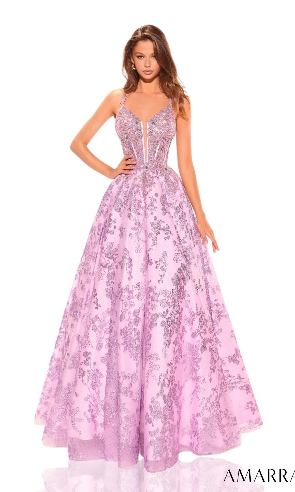 Amarra Glitter-Lace Long Prom Ball Gown 88741 sold by PromGirl product image thumbnail 4