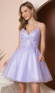 Fit-and-Flare Glitter Tulle Short Homecoming Dress sold by PromGirl