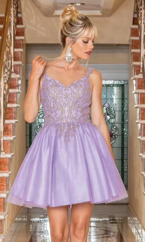 Embroidered-Bodice Short Glitter Hoco Dress 3295 sold by PromGirl