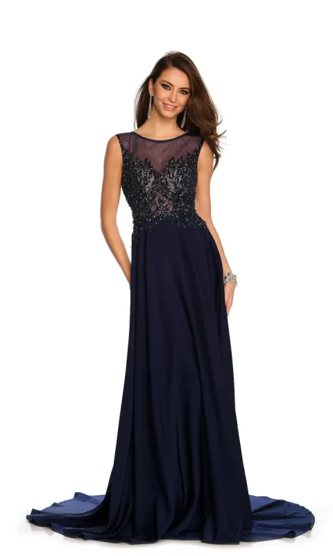Dave and Johnny Long Navy Blue Formal Dress 11139 sold by PromGirl