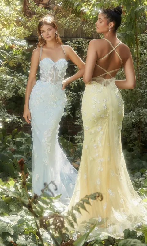 Long Formal Mermaid Prom Dress with Daisies CLA1115 sold by PromGirl