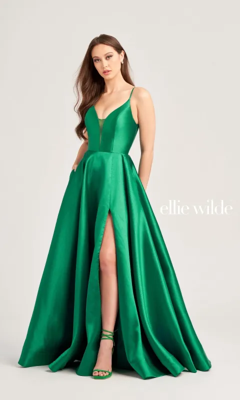 Ellie Wilde Long A-Line Satin Prom Dress EW35232 sold by PromGirl