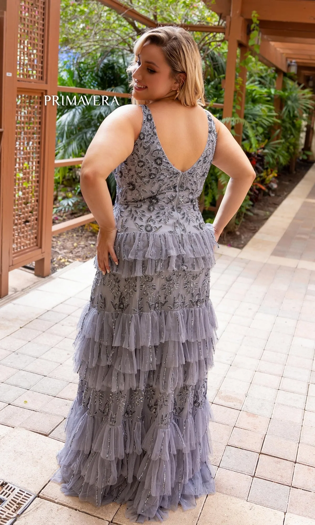 Primavera Tiered Plus-Size Long Prom Dress 14052 sold by PromGirl product image thumbnail 5
