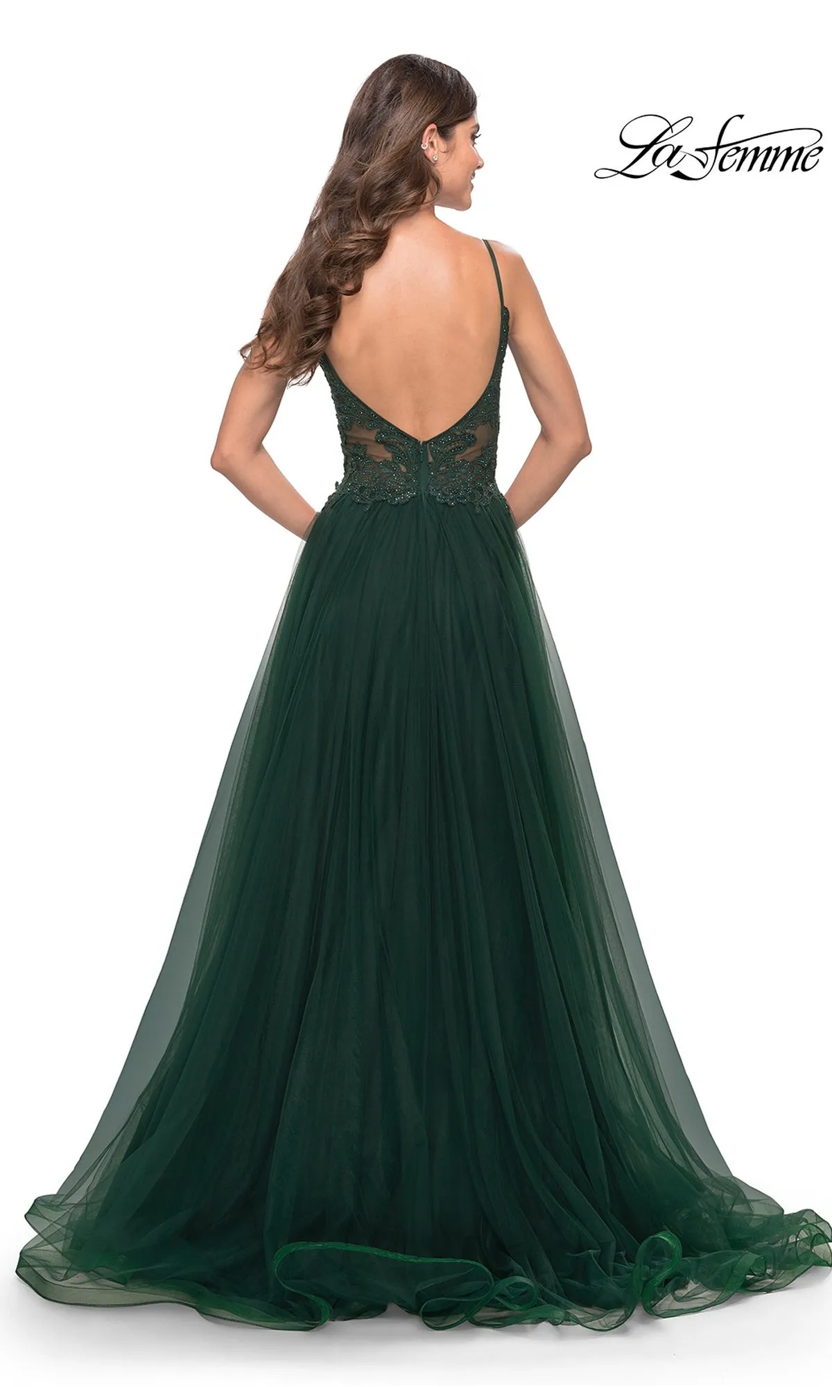 Lace-Bodice Long Tulle Prom Dress: La Femme 31507 sold by PromGirl product image thumbnail 5