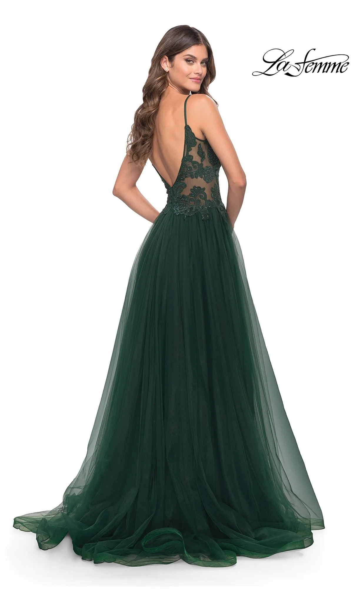 Lace-Bodice Long Tulle Prom Dress: La Femme 31507 sold by PromGirl product image thumbnail 2