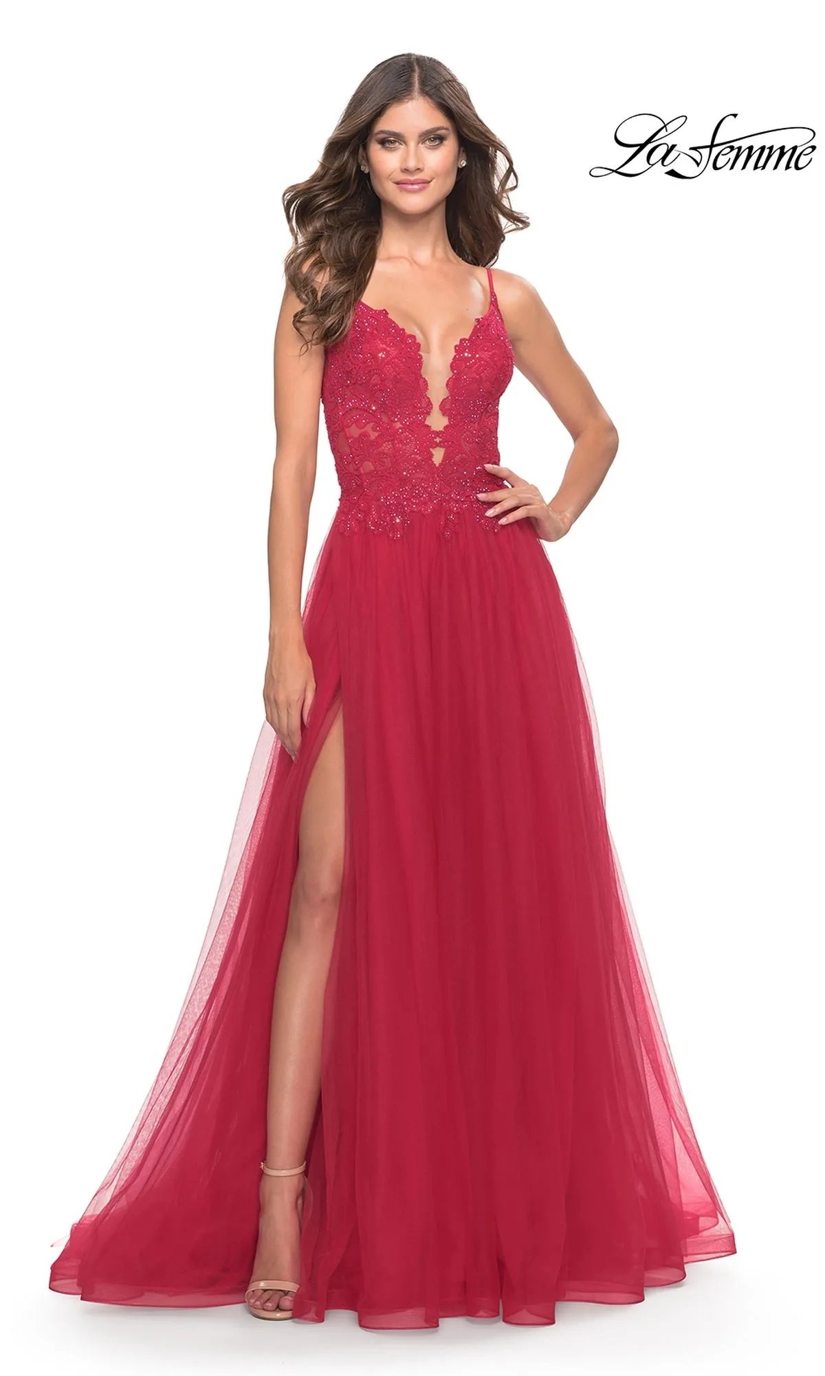 Lace-Bodice Long Tulle Prom Dress: La Femme 31507 sold by PromGirl product image thumbnail 4