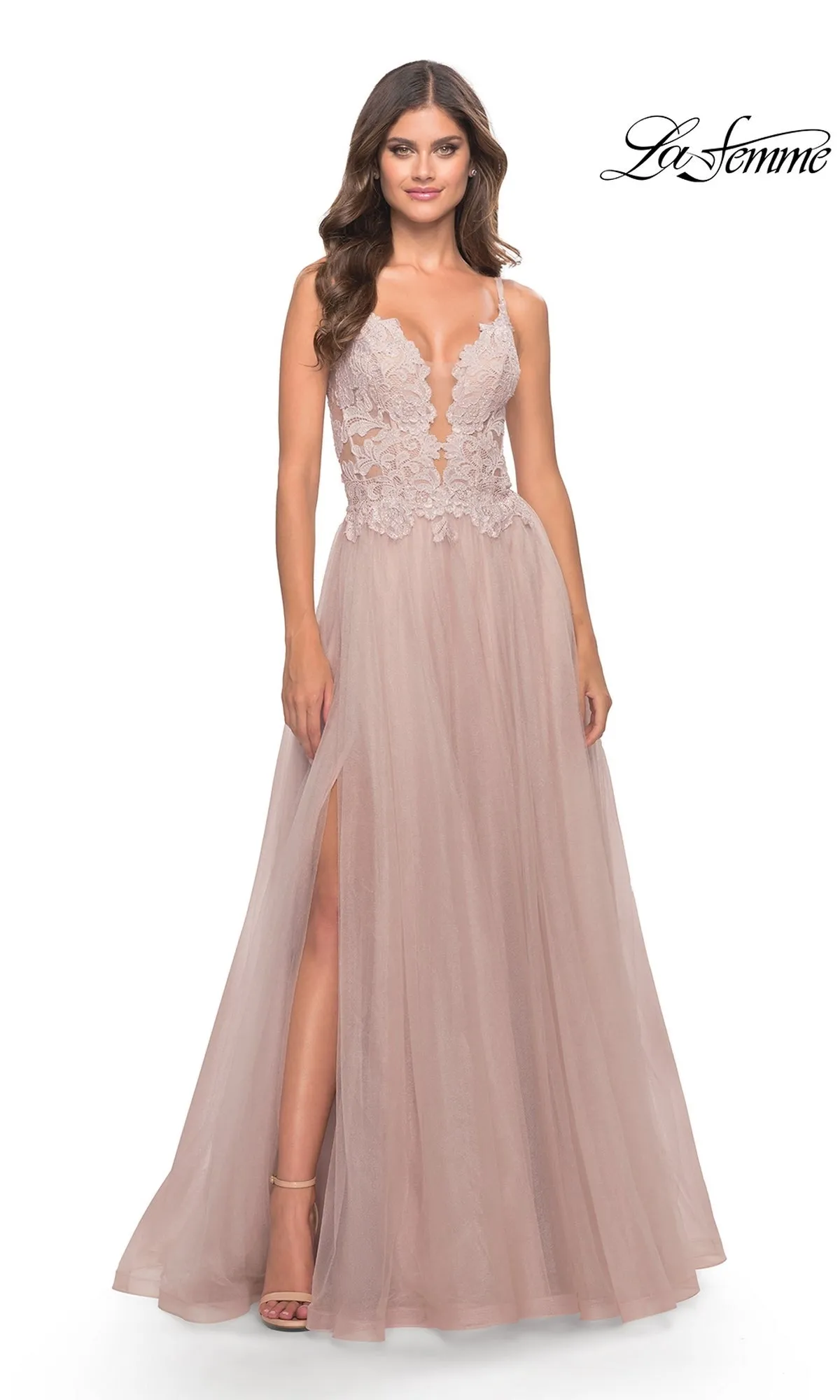 Lace-Bodice Long Tulle Prom Dress: La Femme 31507 sold by PromGirl product image thumbnail 3