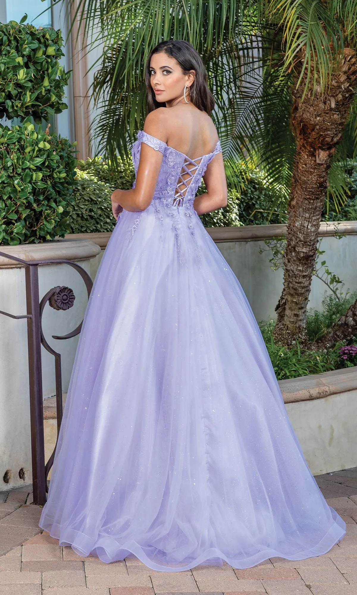 Off-Shoulder Prom Ball Gown with Corset Back sold by PromGirl product image thumbnail 2