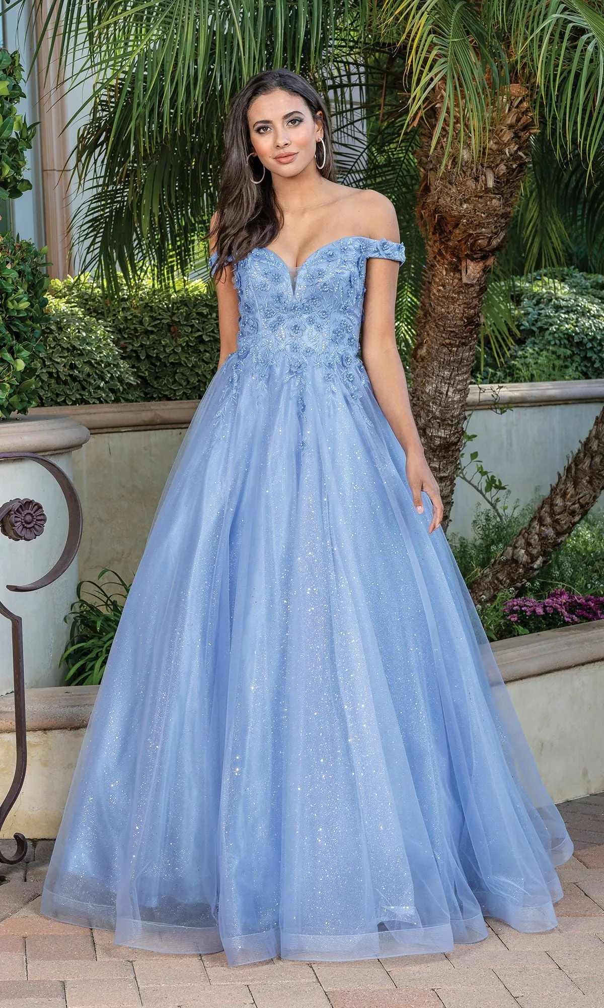 Off-Shoulder Prom Ball Gown with Corset Back sold by PromGirl