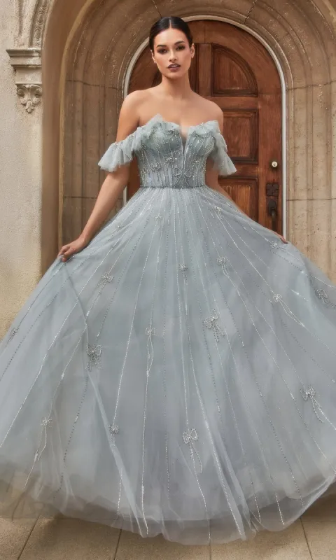 Off-Shoulder Long Lace-Up Prom Ball Gown A1092 sold by PromGirl