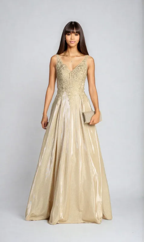 Lace-Bodice Long Glitter Prom Dress: Chicas DM4017 sold by PromGirl