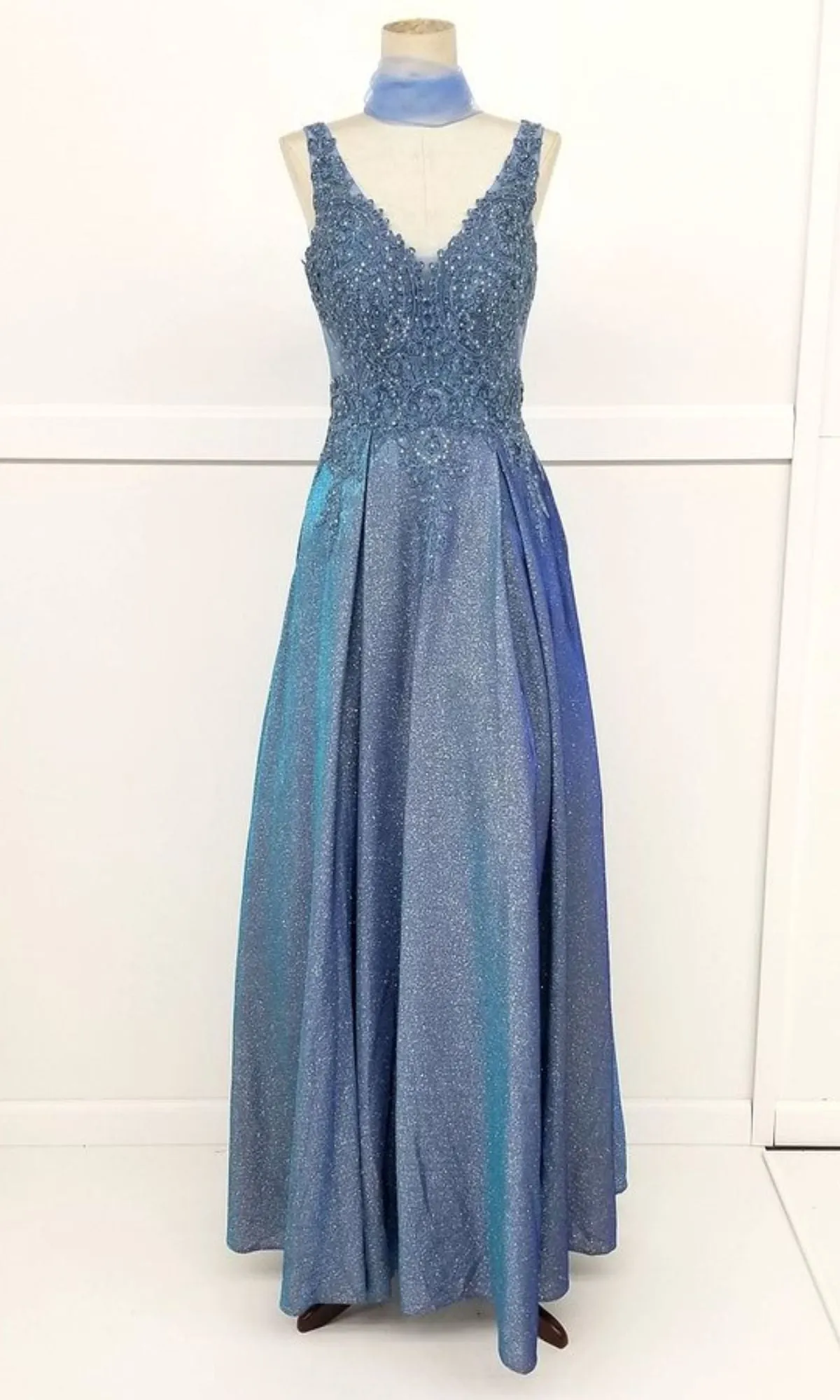 Lace-Bodice Long Glitter Prom Dress: Chicas DM4017 sold by PromGirl product image thumbnail 3