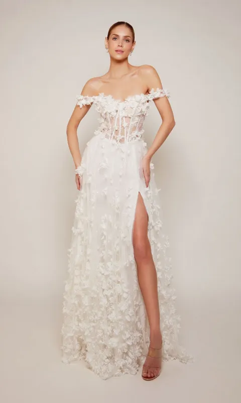 Alyce Off-Shoulder Long White Bridal Dress 61308 sold by PromGirl