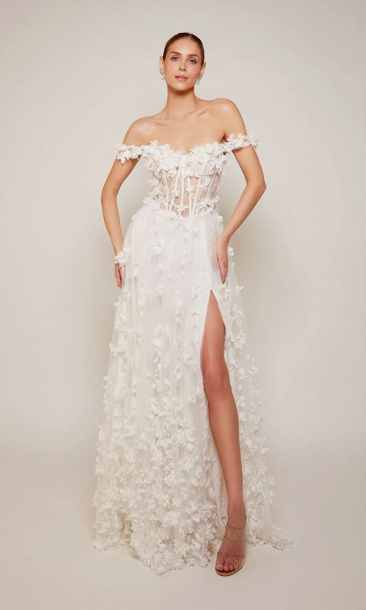 Alyce Off-Shoulder Long White Bridal Dress 61308 sold by PromGirl