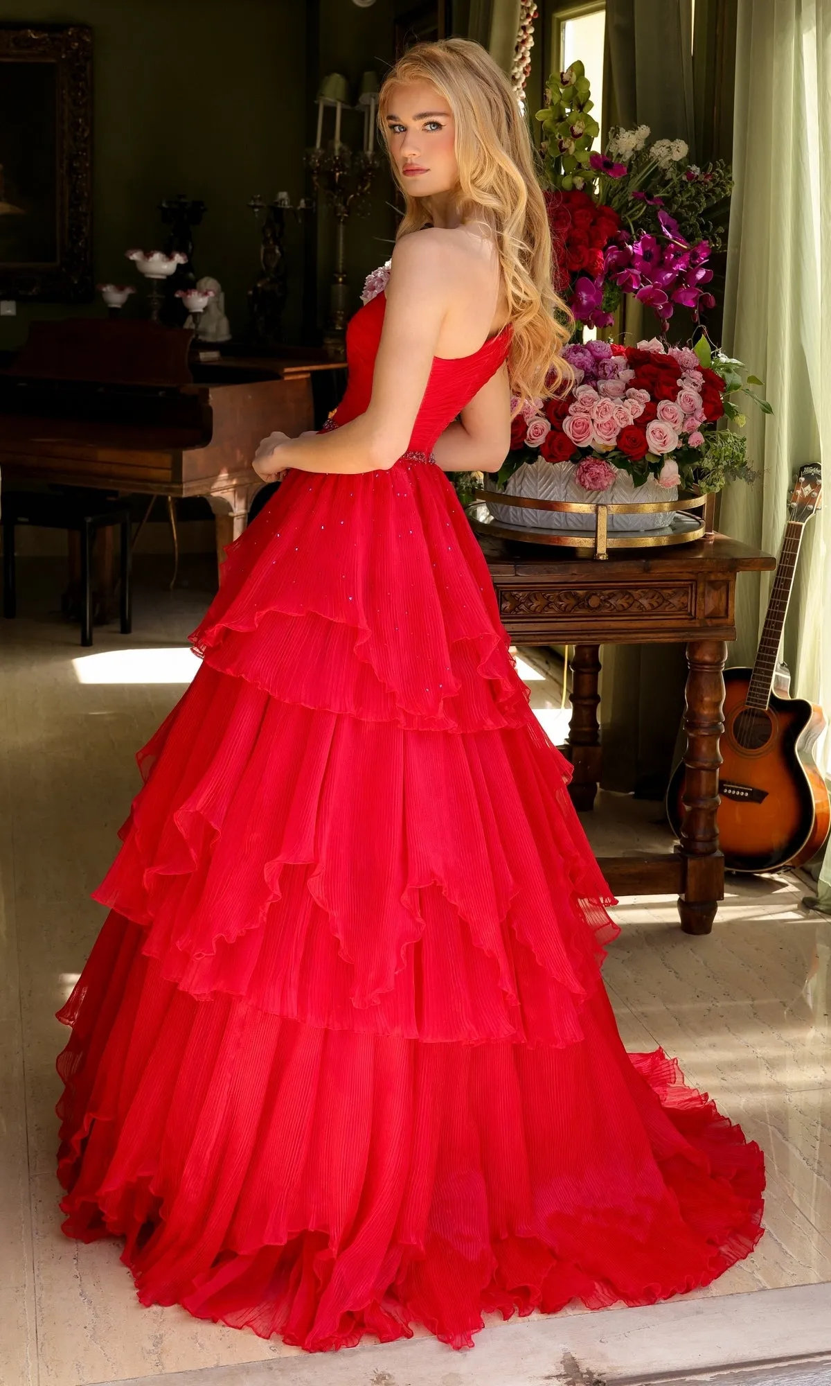 One-Shoulder Tiered Prom Gown: Ava Presley 29131 sold by PromGirl product image thumbnail 5