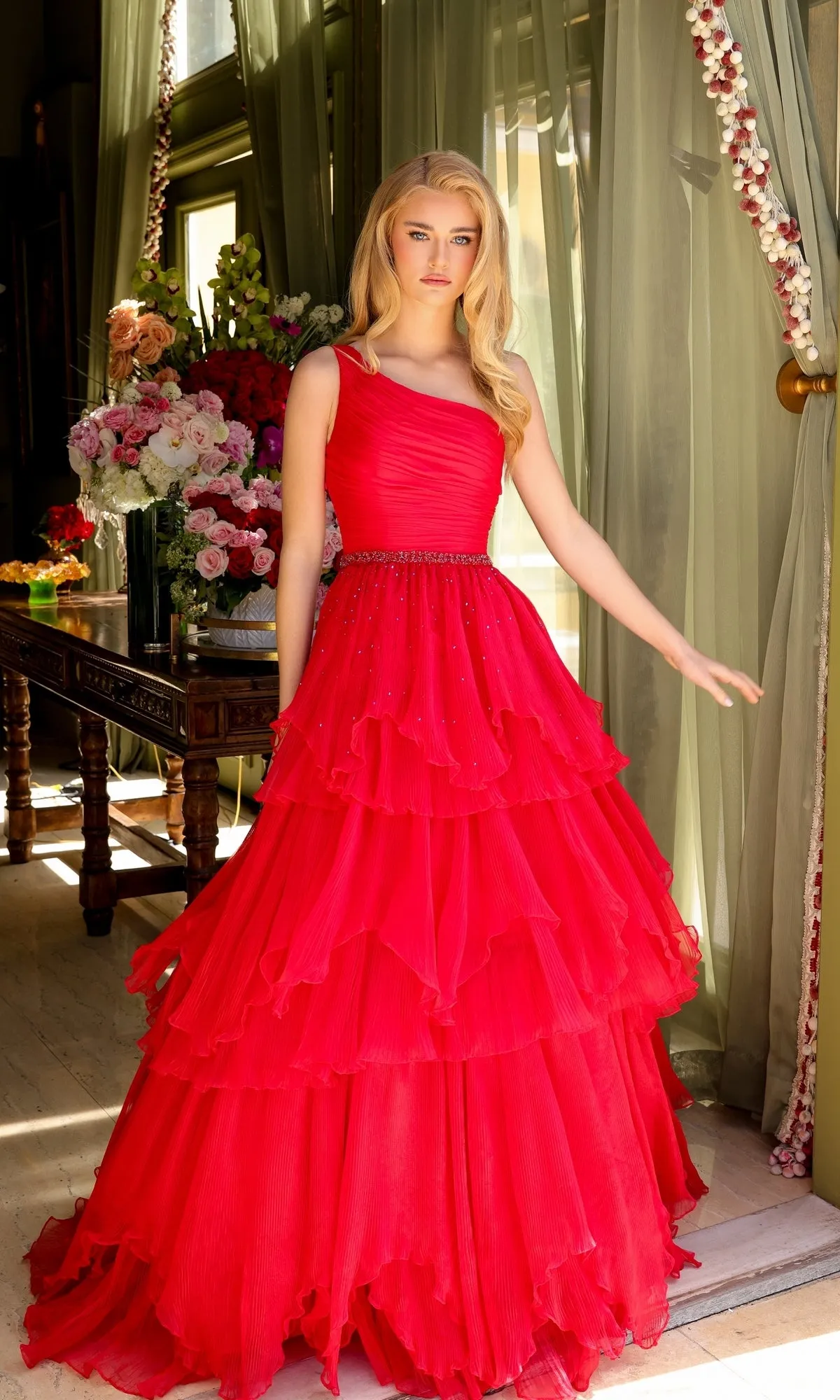 One-Shoulder Tiered Prom Gown: Ava Presley 29131 sold by PromGirl product image thumbnail 3