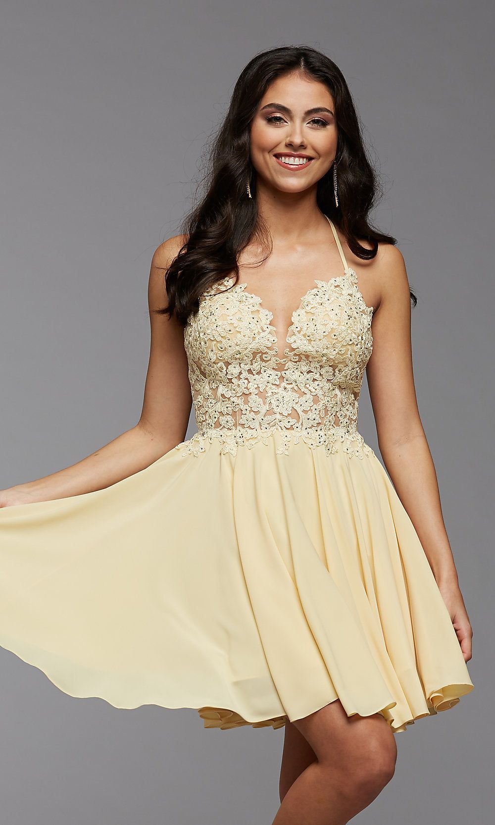Strappy-Back Short Sheer-Bodice Prom Dress sold by PromGirl product image thumbnail 3