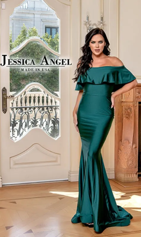 Ruffled Off-Shoulder Prom Gown: Jessica Angel 768 sold by PromGirl